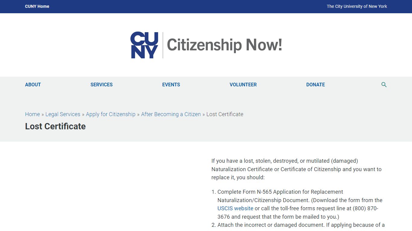 Lost Certificate – Citizenship Now! - cuny.edu